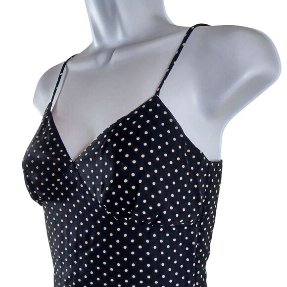 Vintage Black Polka Dot Slip Dress XS | Sheer Overlay Lined Spaghetti Strap USA - Picture 3 of 8
